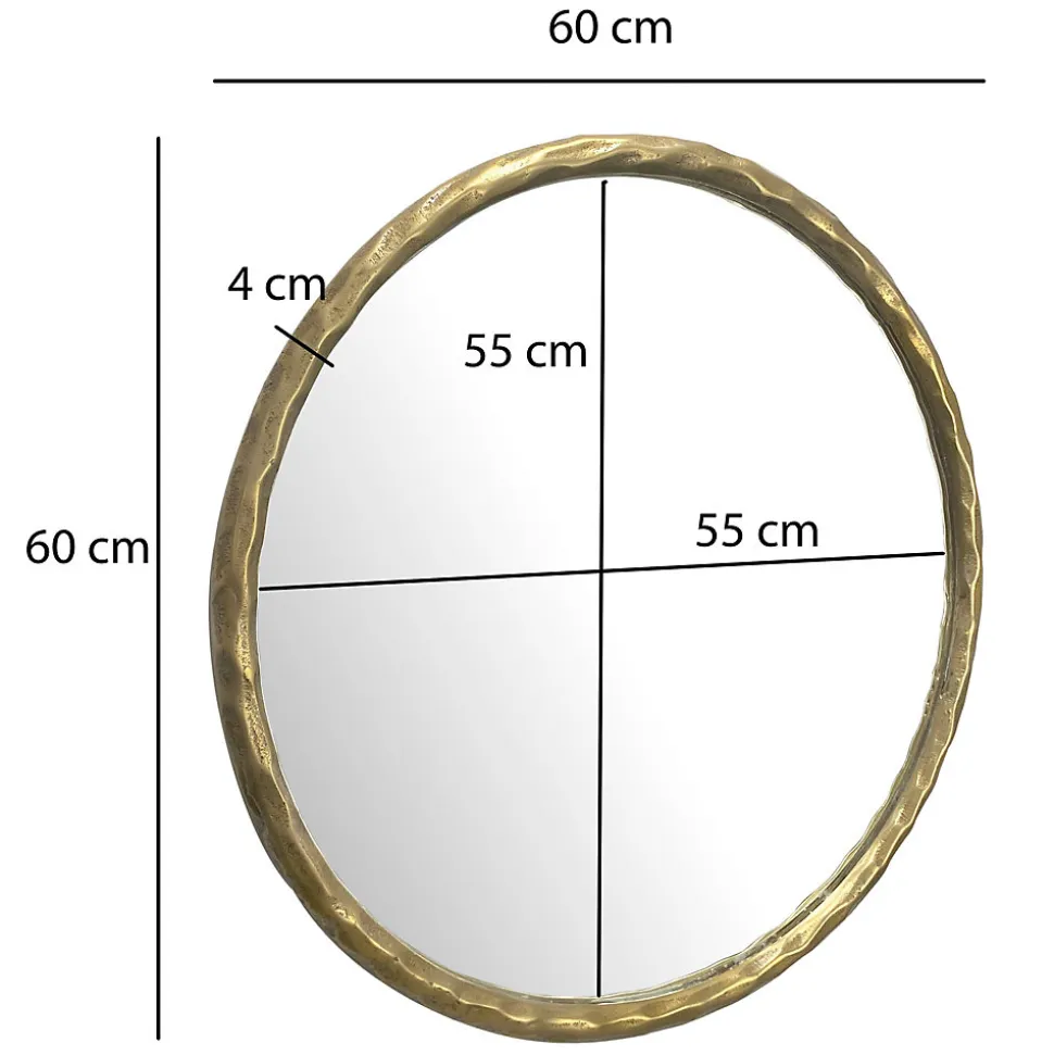 Miroir Murale Métal 60 cm Miroir Mur Couloir Grand Doré Rond Cadre FineBuy