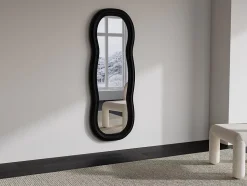 Miroir organique en bois de paulownia - L. 60 x H. 160 cm - Noir - TAYLI