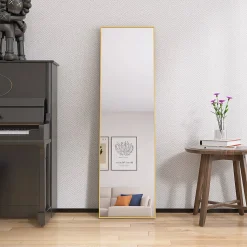 Miroir Pleine Longueur, 140 X 40 Cm, Haute Définition, Avec Support, Convient Pour Le Salon, Dorée