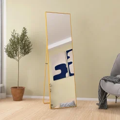 Miroir Pleine Longueur, 140 X 40 Cm, Haute Définition, Avec Support, Convient Pour Le Salon, Dorée