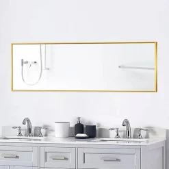 Miroir Pleine Longueur 150x40 Cm,miroir Sur Pied à Cadre Unique,grand Miroir Mural Avec Crochet,doré