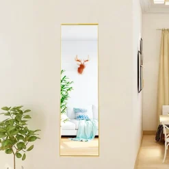 Miroir Pleine Longueur 150x40 Cm,miroir Sur Pied à Cadre Unique,grand Miroir Mural Avec Crochet,doré