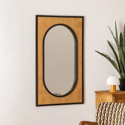 Miroir Raquel noir cannage H107cm - Atmosphera