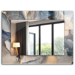 Miroir Rectangulaire Tulup 80x60 cm Art Abstrait Bleu Miroir Élégant Pour Dressing Pose Horizontale Ou Verticale