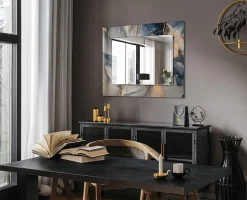 Miroir Rectangulaire Tulup 80x60 cm Art Abstrait Bleu Miroir Élégant Pour Dressing Pose Horizontale Ou Verticale