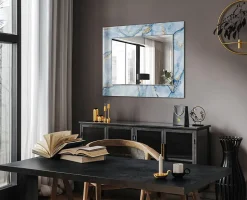Miroir Rectangulaire Tulup 80x60 cm Motif Abstrait En Marbre Miroir Élégant Pour Dressing Pose Horizontale Ou Verticale