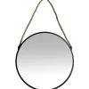 Miroir rond à suspendre en métal noir avec corde Ø30cm