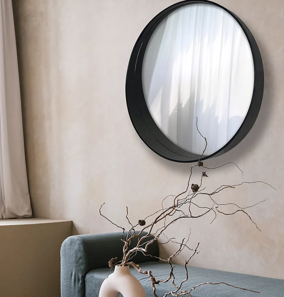 Miroir rond aspect bois noir Ø80cm Ariane