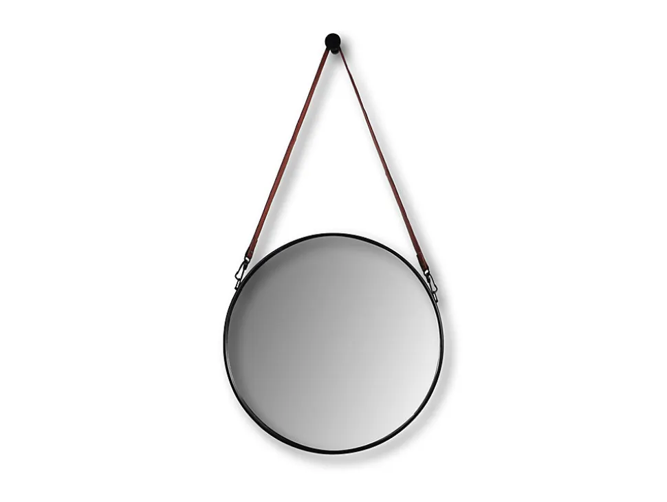Miroir rond avec attache en cuir synthétique noir 49 x 3 x 68
