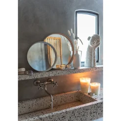 Miroir rond avec bord en métal blanc 30x30x5 cm