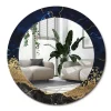 Miroir Rond Cadre Imprimé Design Wallfluent fi100 cm Marbre Bleu Tendance Boho Minimaliste Sans Joint