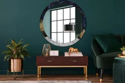 Miroir Rond Cadre Imprimé Design Wallfluent fi100 cm Marbre Bleu Tendance Boho Minimaliste Sans Joint