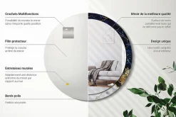 Miroir Rond Cadre Imprimé Design Wallfluent fi100 cm Marbre Bleu Tendance Boho Minimaliste Sans Joint