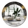Miroir Rond Cadre Imprimé Design Wallfluent fi90 cm Loft En Marbre Tendance Boho Minimaliste Sans Joint