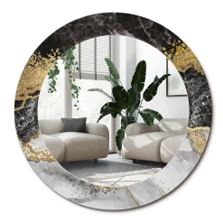 Miroir Rond Cadre Imprimé Design Wallfluent fi90 cm Loft En Marbre Tendance Boho Minimaliste Sans Joint