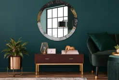 Miroir Rond Cadre Imprimé Design Wallfluent fi90 cm Loft En Marbre Tendance Boho Minimaliste Sans Joint