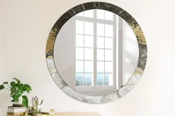 Miroir Rond Cadre Imprimé Design Wallfluent fi90 cm Loft En Marbre Tendance Boho Minimaliste Sans Joint