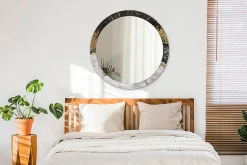 Miroir Rond Cadre Imprimé Design Wallfluent fi90 cm Loft En Marbre Tendance Boho Minimaliste Sans Joint