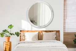 Miroir Rond Cadre Imprimé Design Wallfluent fi100 cm Marbre Blanc Tendance Boho Minimaliste Sans Joint