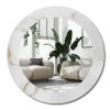 Miroir Rond Cadre Imprimé Design Wallfluent fi90 cm Marbre Blanc Tendance Boho Minimaliste Sans Joint