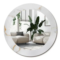 Miroir Rond Cadre Imprimé Design Wallfluent fi90 cm Marbre Blanc Tendance Boho Minimaliste Sans Joint