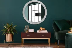 Miroir Rond Cadre Imprimé Design Wallfluent fi90 cm Marbre Blanc Tendance Boho Minimaliste Sans Joint