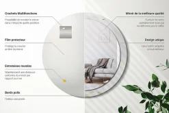 Miroir Rond Cadre Imprimé Design Wallfluent fi90 cm Marbre Blanc Tendance Boho Minimaliste Sans Joint