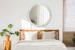 Miroir Rond Cadre Imprimé Design Wallfluent fi90 cm Marbre Blanc Tendance Boho Minimaliste Sans Joint