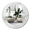 Miroir Rond Cadre Imprimé Design Wallfluent fi90 cm Marbre Blanc Tendance Boho Minimaliste Sans Joint