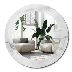 Miroir Rond Cadre Imprimé Design Wallfluent fi90 cm Marbre Blanc Tendance Boho Minimaliste Sans Joint