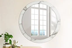 Miroir Rond Cadre Imprimé Design Wallfluent fi90 cm Marbre Blanc Tendance Boho Minimaliste Sans Joint
