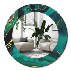 Miroir Rond Cadre Verre Imprimé Wallfluent fi50 cm Marbre Émeraude Petit Modèle Tendance Design Glamour