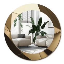 Miroir Rond Cadre Verre Imprimé Wallfluent fi60 cm Abstraction Moderne Standard Modèle Tendance Design Glamour