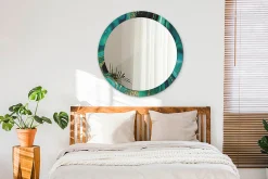 Miroir Rond Cadre Verre Imprimé Wallfluent fi90 cm Marbre Émeraude Grand Modèle Tendance Design Glamour