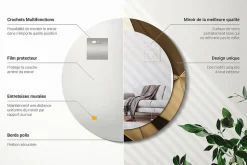 Miroir Rond Cadre Verre Imprimé Wallfluent fi70 cm Abstraction Moderne Fonctionnel Modèle Tendance Design Glamour