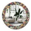 Miroir Rond Cadre Verre Imprimé Wallfluent fi60 cm Carreaux De Patchwork Standard Modèle Tendance Design Glamour