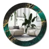 Miroir Rond Cadre Verre Imprimé Wallfluent fi90 cm Vert Marbre Grand Modèle Tendance Design Glamour