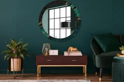 Miroir Rond Cadre Verre Imprimé Wallfluent fi90 cm Vert Marbre Grand Modèle Tendance Design Glamour