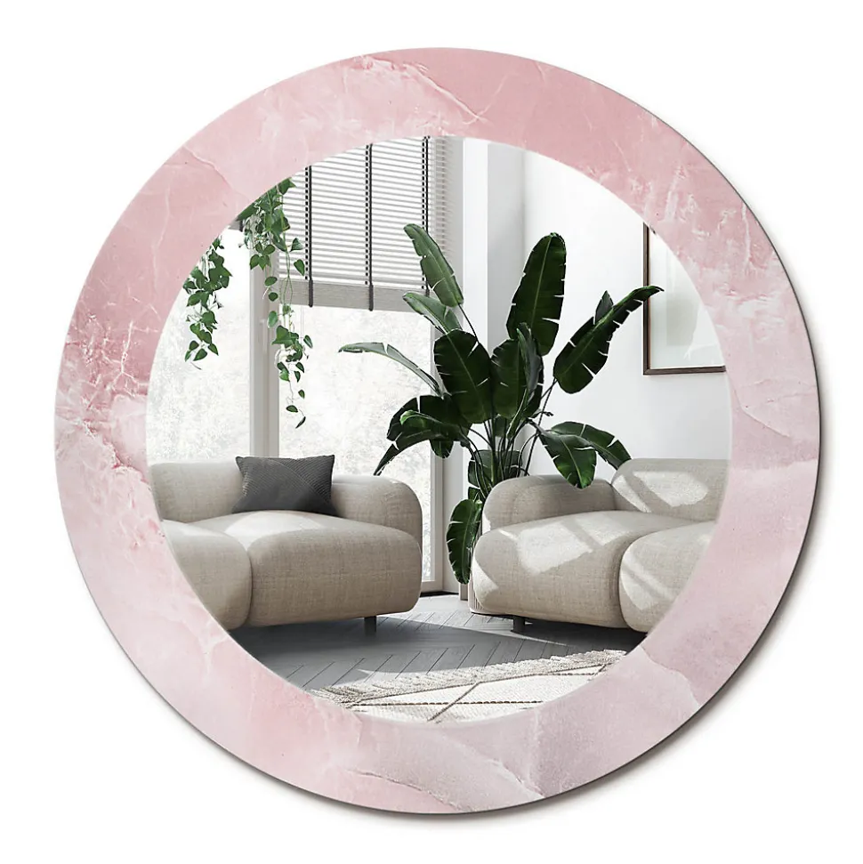 Miroir Rond Cadre Verre Trempé Motif Wallfluent fi100 cm Pierre Rose Effet AXXLissant Style Moderne