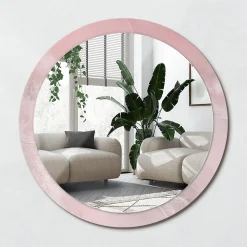 Miroir Rond Cadre Verre Trempé Motif Wallfluent fi100 cm Pierre Rose Effet AXXLissant Style Moderne