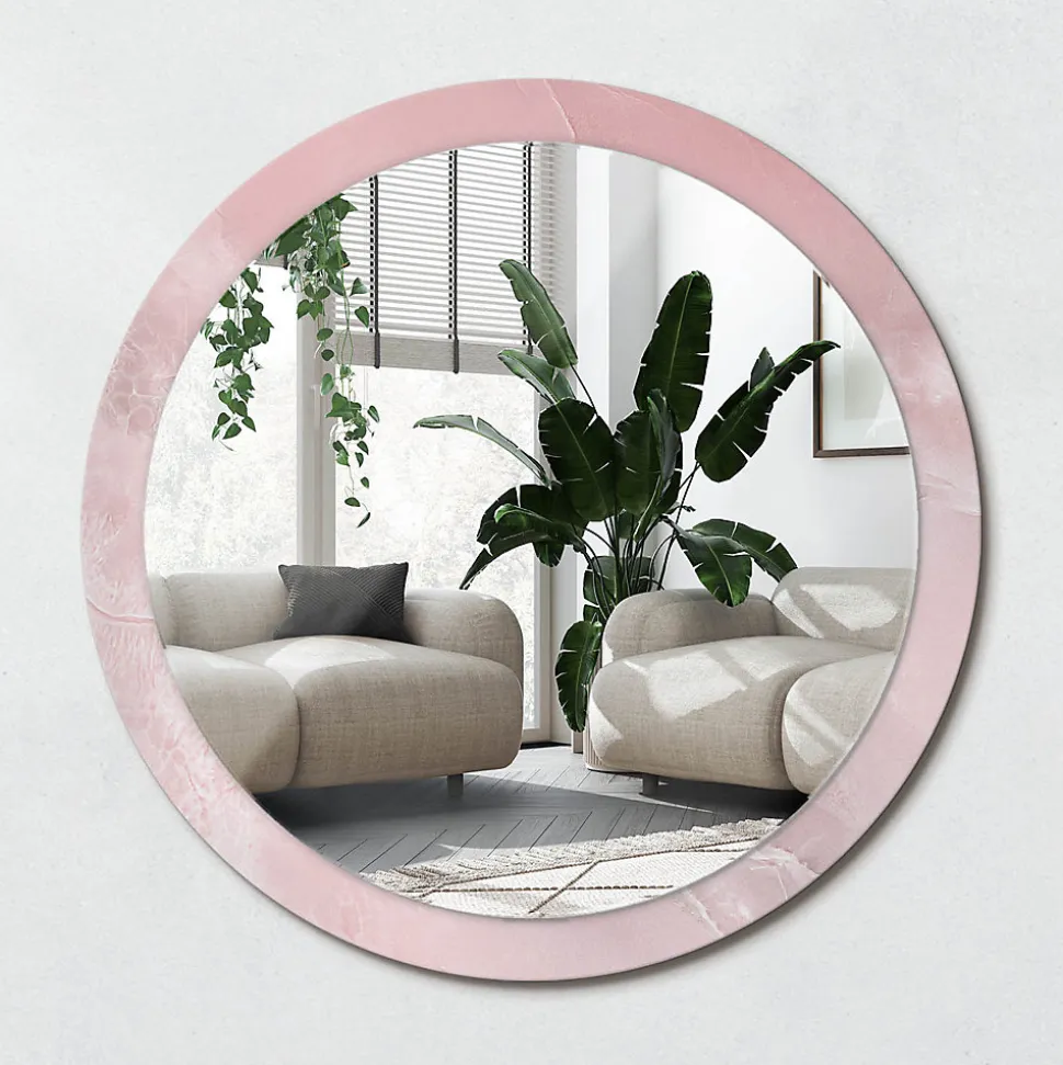 Miroir Rond Cadre Verre Trempé Motif Wallfluent fi100 cm Pierre Rose Effet AXXLissant Style Moderne