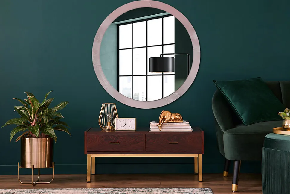 Miroir Rond Cadre Verre Trempé Motif Wallfluent fi100 cm Pierre Rose Effet AXXLissant Style Moderne