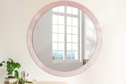 Miroir Rond Cadre Verre Trempé Motif Wallfluent fi100 cm Pierre Rose Effet AXXLissant Style Moderne