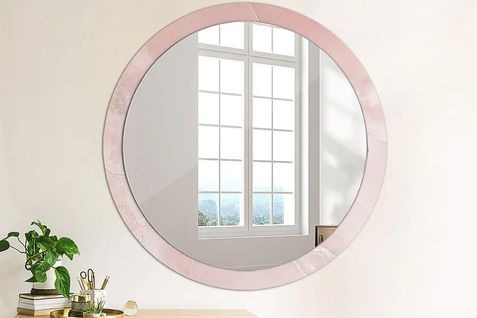 Miroir Rond Cadre Verre Trempé Motif Wallfluent fi100 cm Pierre Rose Effet AXXLissant Style Moderne