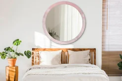 Miroir Rond Cadre Verre Trempé Motif Wallfluent fi100 cm Pierre Rose Effet AXXLissant Style Moderne