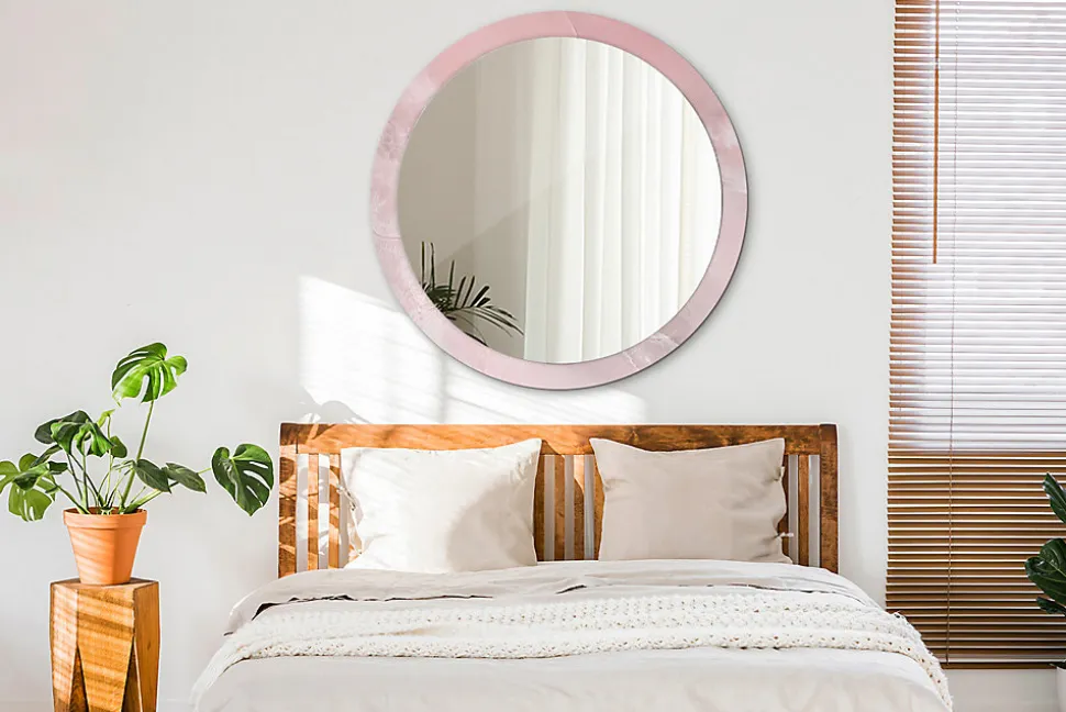 Miroir Rond Cadre Verre Trempé Motif Wallfluent fi100 cm Pierre Rose Effet AXXLissant Style Moderne