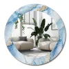 Miroir Rond Cadre Verre Trempé Motif Wallfluent fi70 cm Marbre Bleu Effet Agrandissant Style Moderne