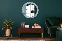 Miroir Rond Cadre Verre Trempé Motif Wallfluent fi70 cm Marbre Bleu Effet Agrandissant Style Moderne