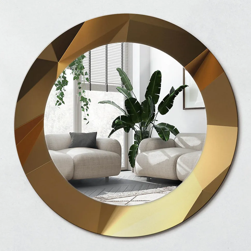 Miroir Rond Cadre Verre Trempé Motif Wallfluent fi50 cm Motif Géométrique Effet Agrandissant Style Moderne