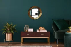 Miroir Rond Cadre Verre Trempé Motif Wallfluent fi50 cm Motif Géométrique Effet Agrandissant Style Moderne